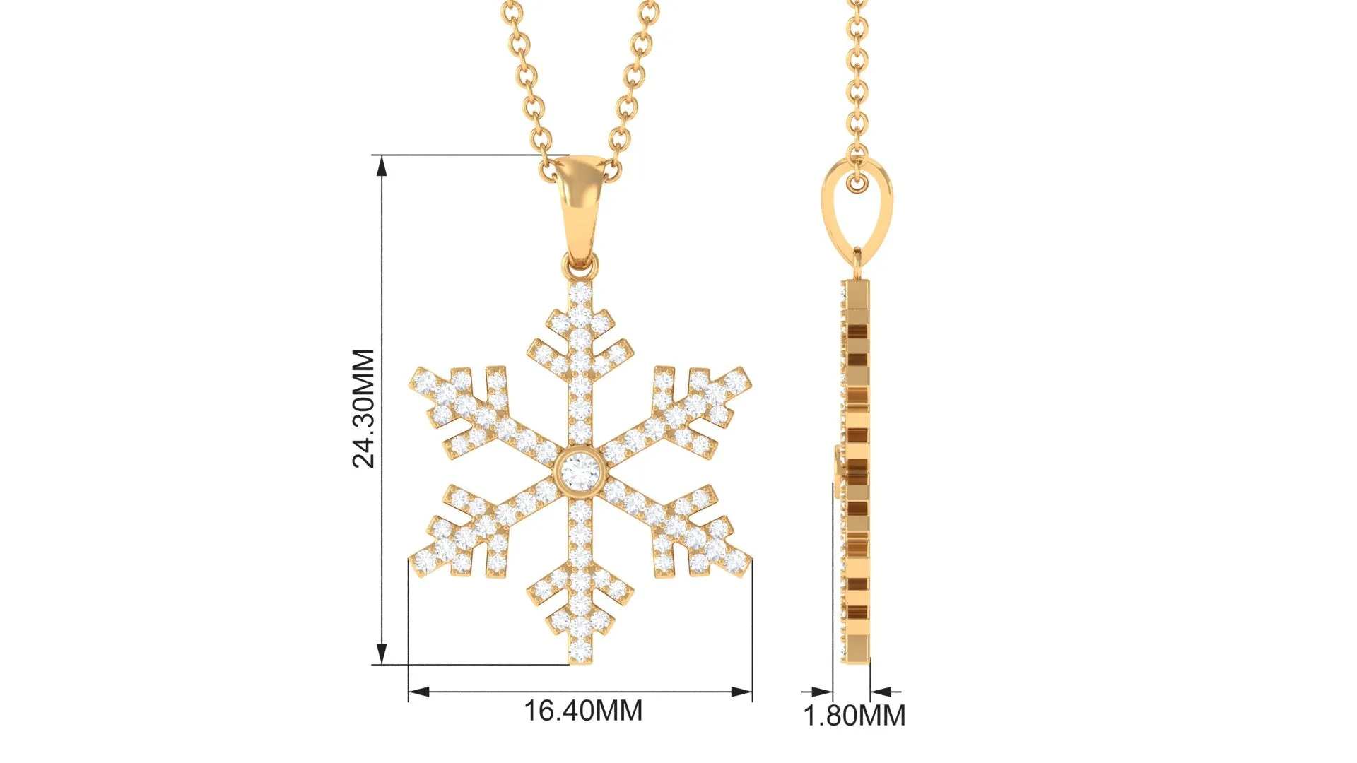 0.5 CT Certified Cubic Zirconia Snowflake Pendant Necklace in Gold