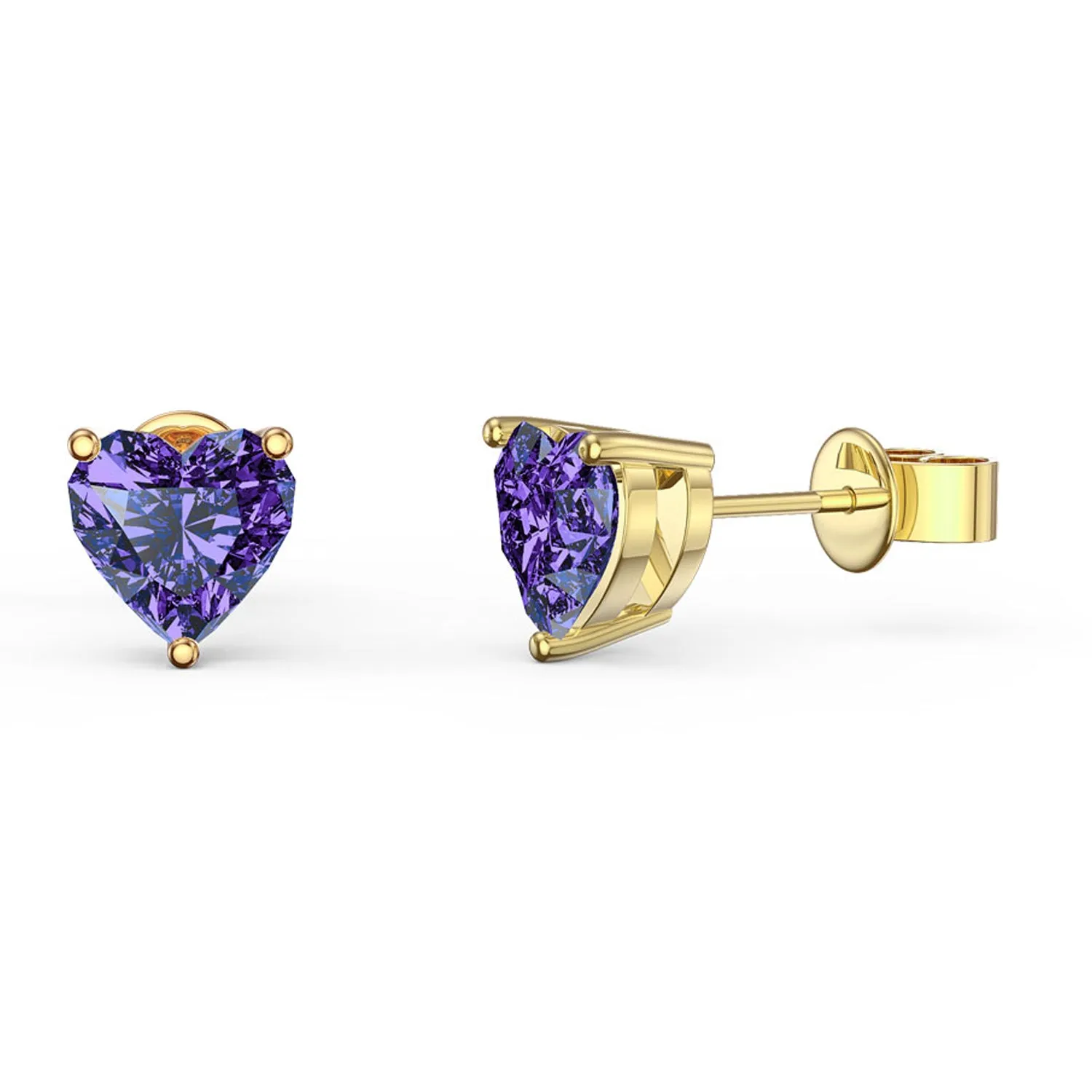 10k Yellow Gold Plated 1/2 Carat Heart Created Amethyst Sapphire Stud Earrings