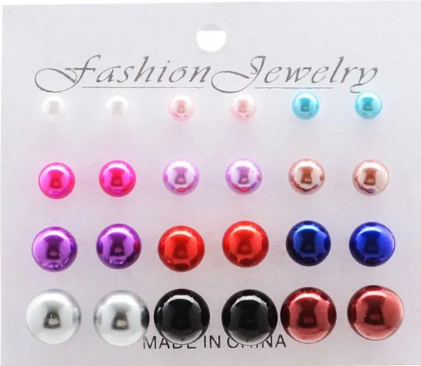 12 double Hot New Wholesale Candy Color Imitation Pearl Stud Earrings Ball For Women Wedding Cheap Jewelry Accessories