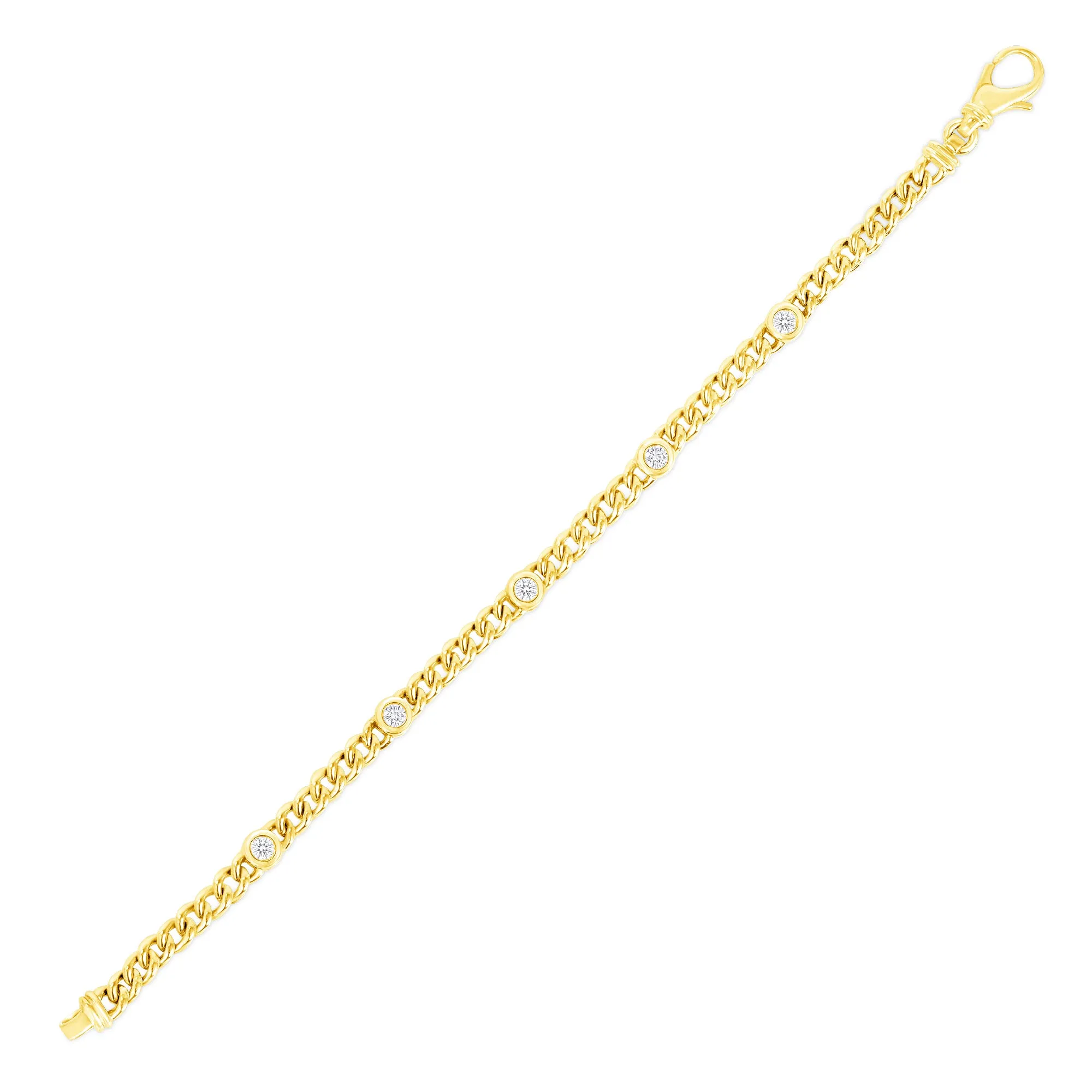 14k Gold Cuban Single Bezel Diamond Bracelet