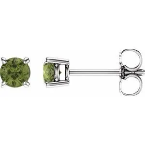 14K White 2.5 mm Natural Peridot Stud Earrings