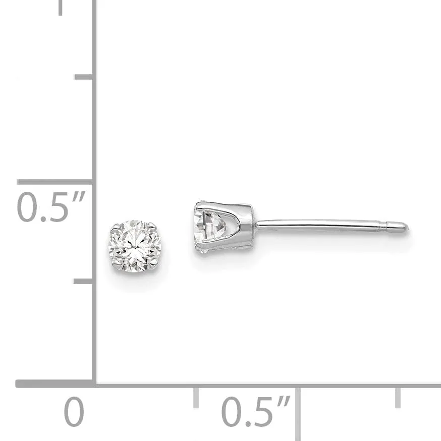 14k White Gold 3.25 mm Cubic Zirconia Stud Earrings