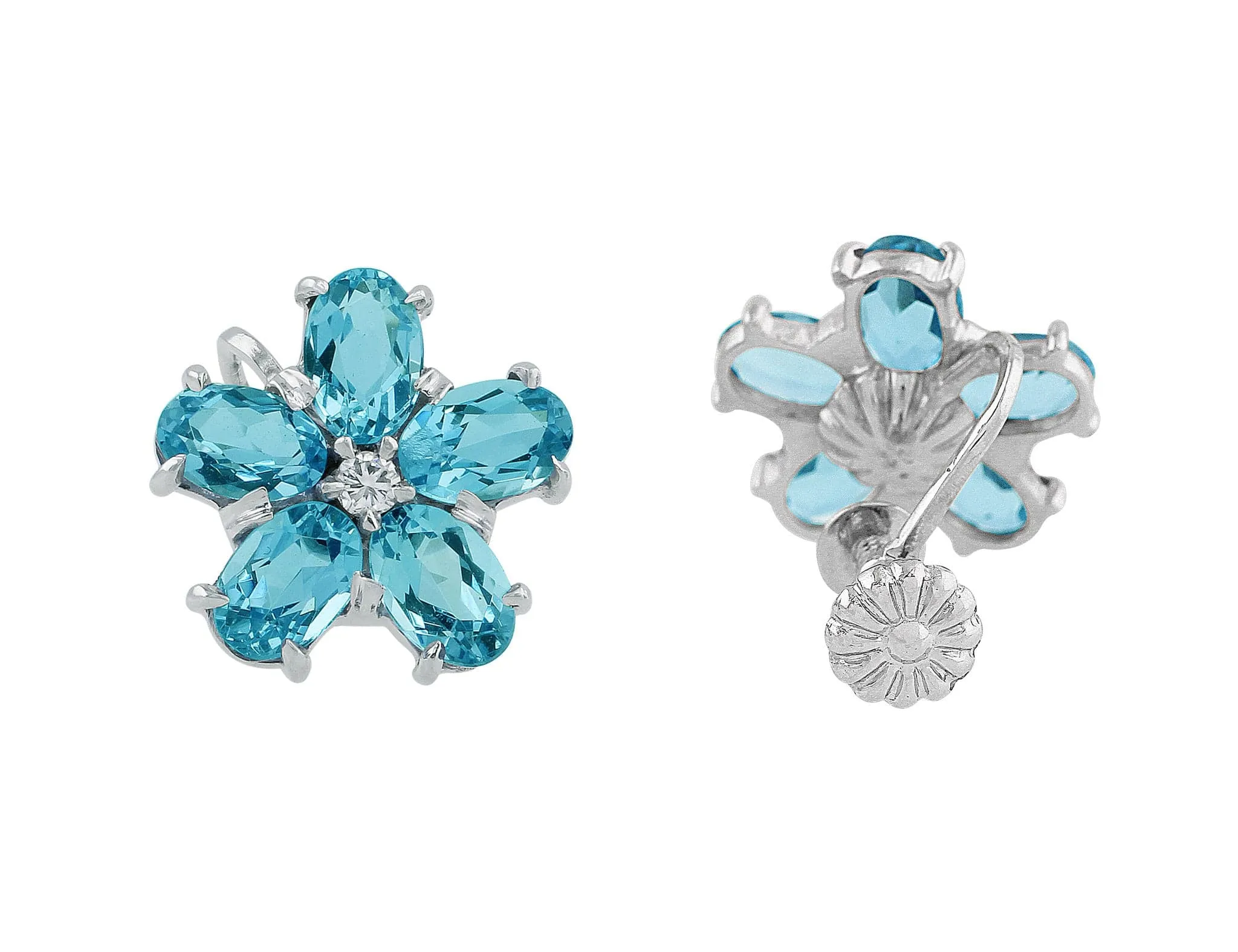 14k White Gold Aquamarine Diamond Florette Earrings