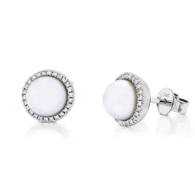 14K White Gold Cultured Pearl and Diamond Stud Earrings