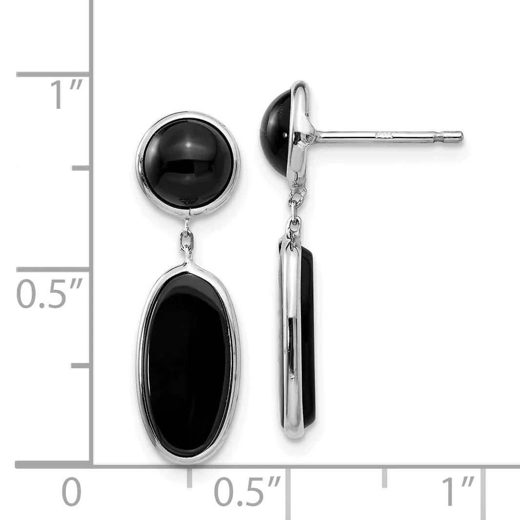 14k White Gold Polished Oval Onyx Post Earrings