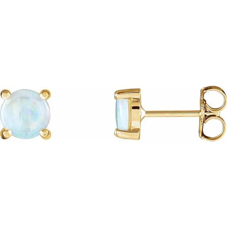 14K Yellow 6 mm Natural White Opal Earrings