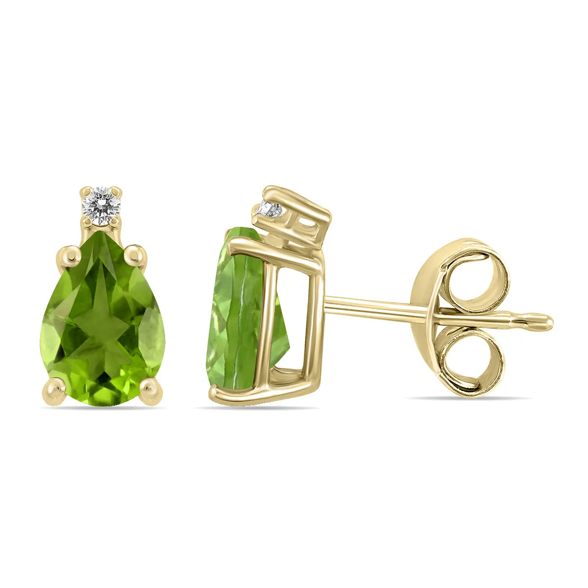 14K Yellow Gold 6X4Mm Pear Peridot And Diamond Earrings