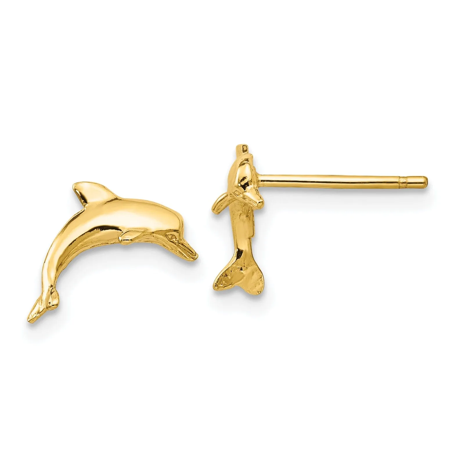 14k Yellow Gold Dolphin Post Earrings