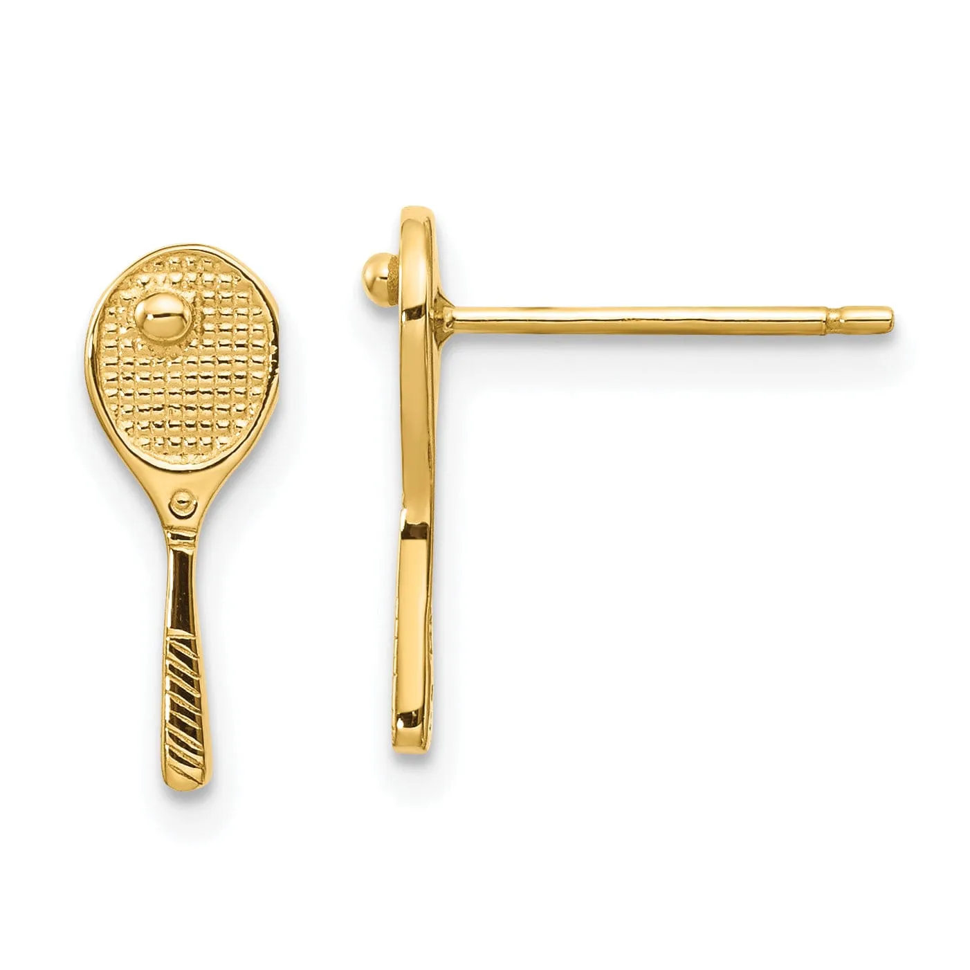 14k Yellow Gold Mini Tennis Racquet With Ball Post