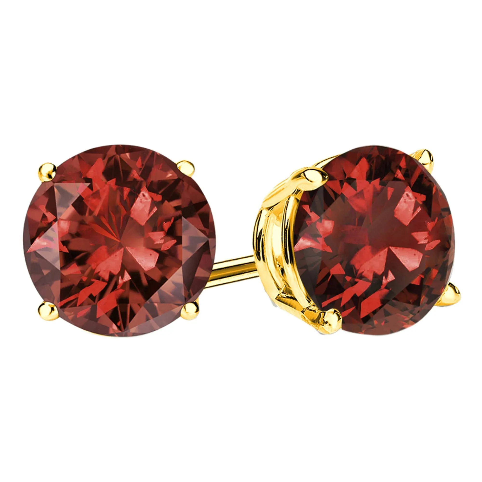 14k Yellow Gold Plated 1 Carat Round Created Garnet Sapphire Stud Earrings