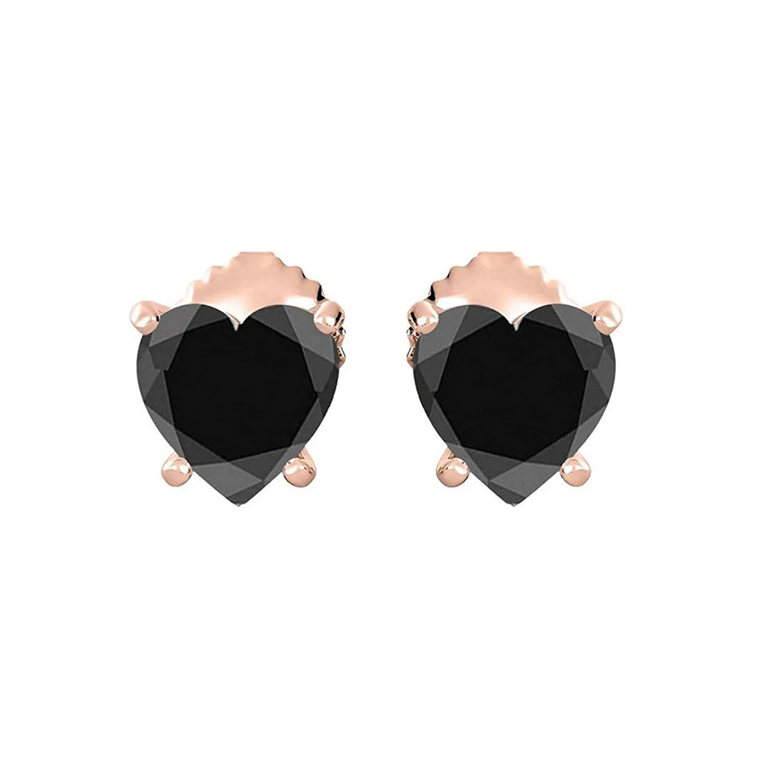 14k Yellow Gold Plated 2 Carat Heart Created Black Sapphire Stud Earrings