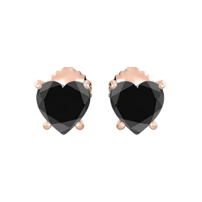 14k Yellow Gold Plated 2 Carat Heart Created Black Sapphire Stud Earrings