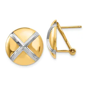 14k Yellow Gold Polished Rhodium X Omega Back Post Earrings