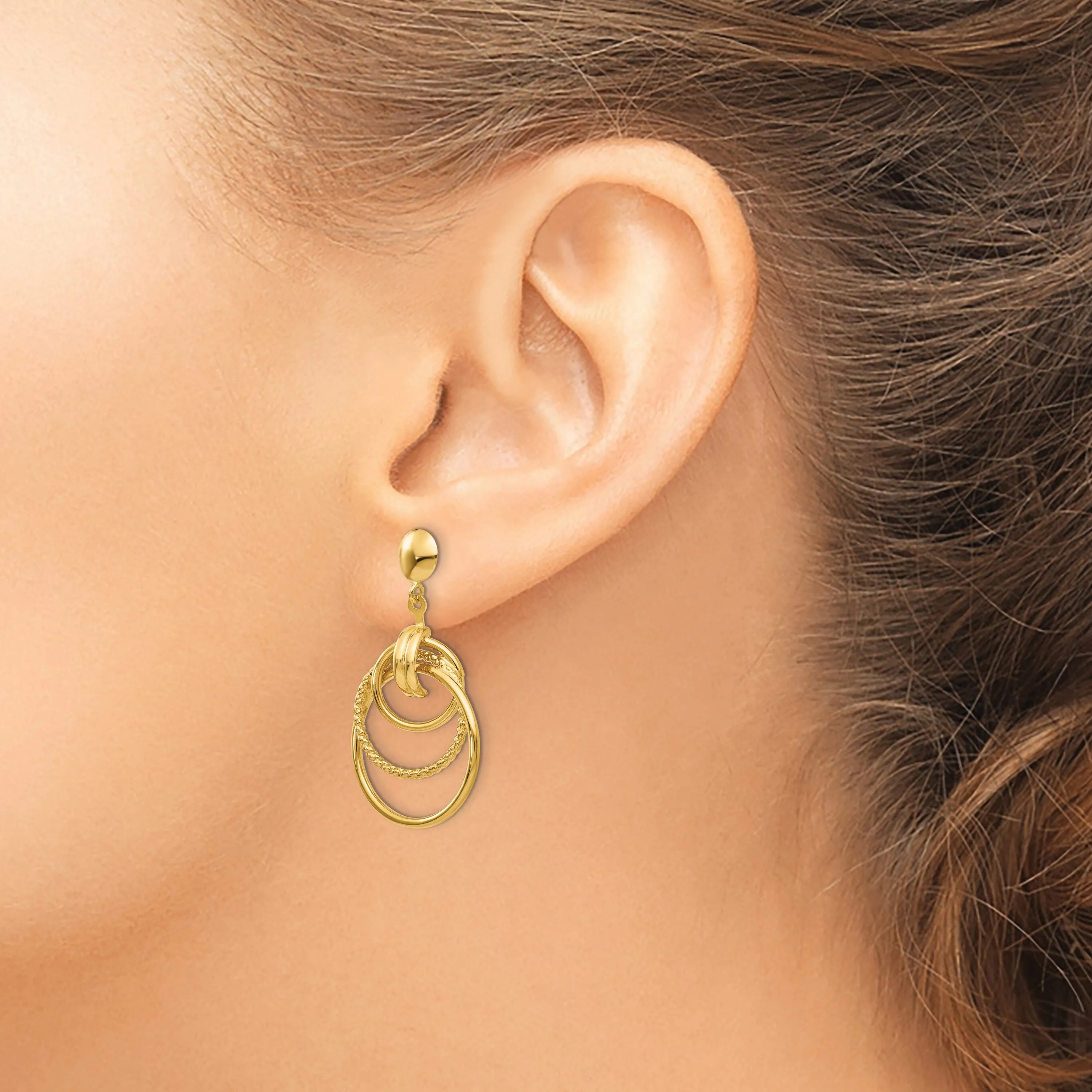 14k Yellow Gold Triple Circle Fancy Post Earrings