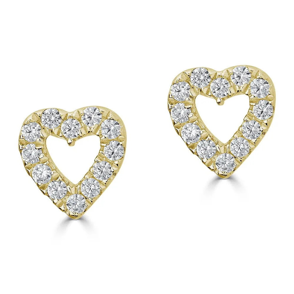 14KT 0.10CTW ROUND DIAMOND OPEN HEART OUTLINE EARRINGS