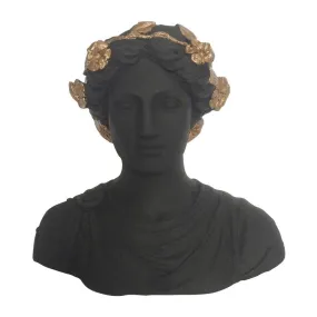 15" Polyresin Lady Head Planter with Flower Diadem - Black/Gold