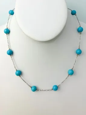 16-17" Turquoise Station Necklace in 14KW - NCK-233-TNCGM14W-TQ-17