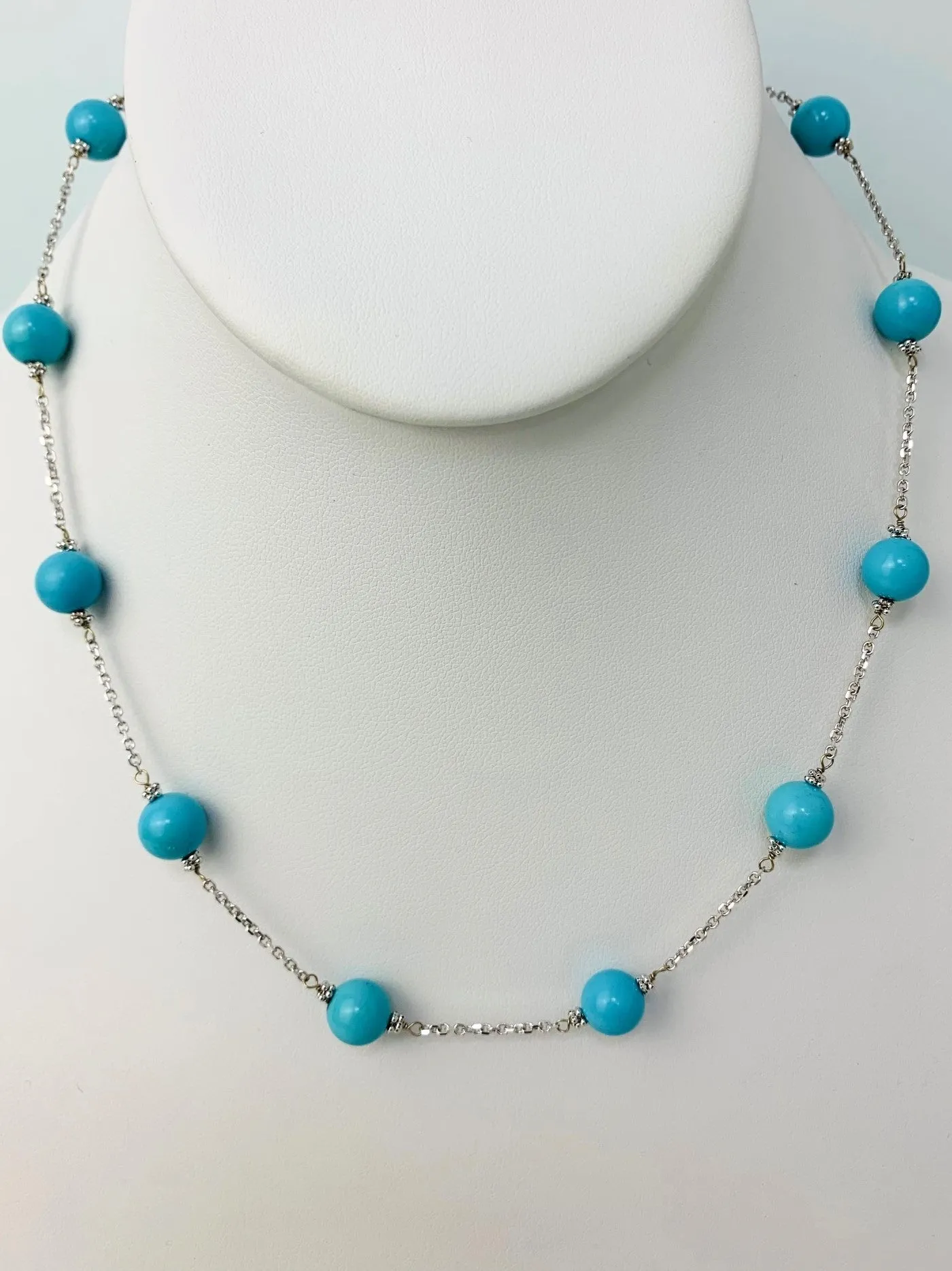 16-17" Turquoise Station Necklace in 14KW - NCK-233-TNCGM14W-TQ-17