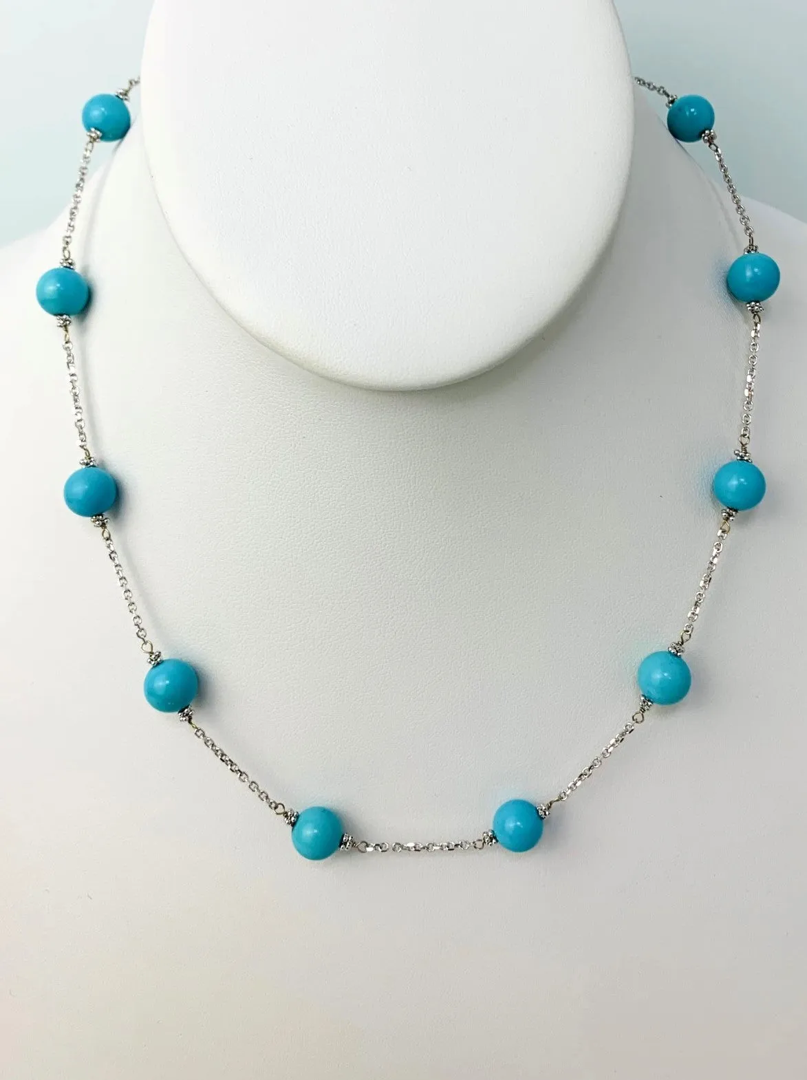 16-17" Turquoise Station Necklace in 14KW - NCK-233-TNCGM14W-TQ-17