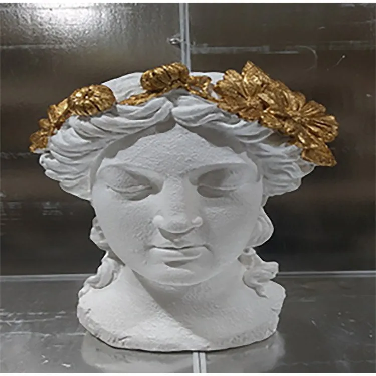 16" Polyresin Lady Head Planter with Daisies Diadem - White/Gold