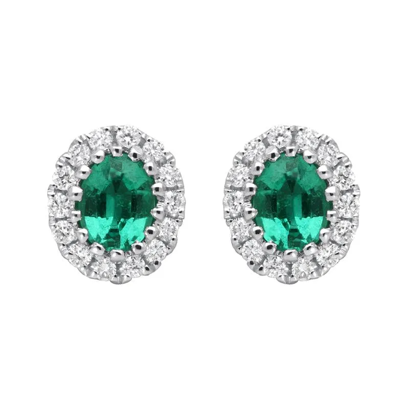 18ct White Gold 0.29ct Emerald Diamond Oval Stud Earrings