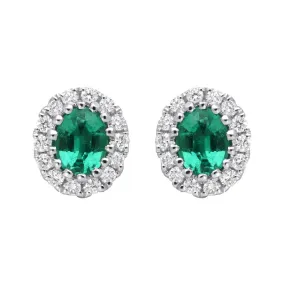 18ct White Gold 0.29ct Emerald Diamond Oval Stud Earrings