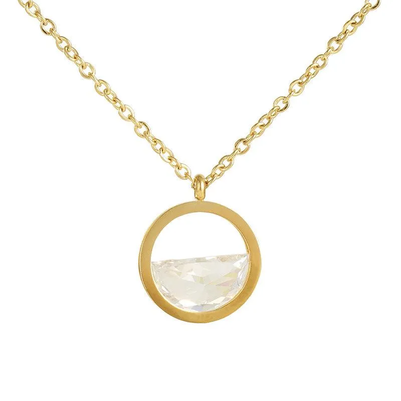 18K Gold Plated Circle Pendant Necklace with Zircon – Elegant Statement Jewellery