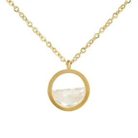 18K Gold Plated Circle Pendant Necklace with Zircon – Elegant Statement Jewellery