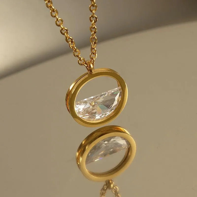 18K Gold Plated Circle Pendant Necklace with Zircon – Elegant Statement Jewellery