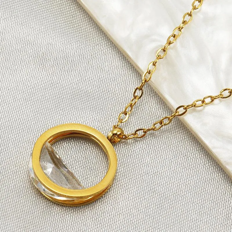 18K Gold Plated Circle Pendant Necklace with Zircon – Elegant Statement Jewellery