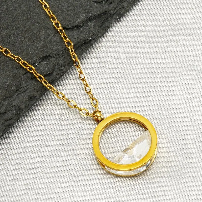 18K Gold Plated Circle Pendant Necklace with Zircon – Elegant Statement Jewellery