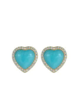 18K Gold Sea Blue Heart Stud Gemstone Earrings