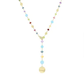 18K Yellow Gold Turquoise and Mixed Gemstone Lariat