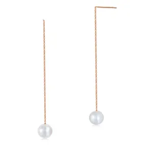 18K/750 Rose Gold Drop Dangle Long Line Pearls Earrings