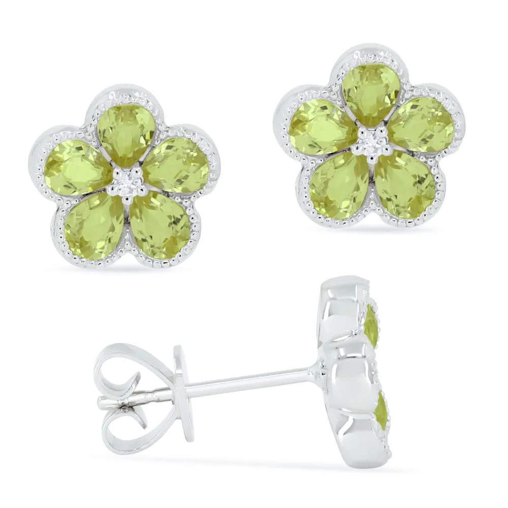 18" 1.76Ct Peridot Stud Earrings In 14K White Gold