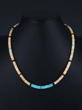 19" Native American Shell and Turquoise Necklace