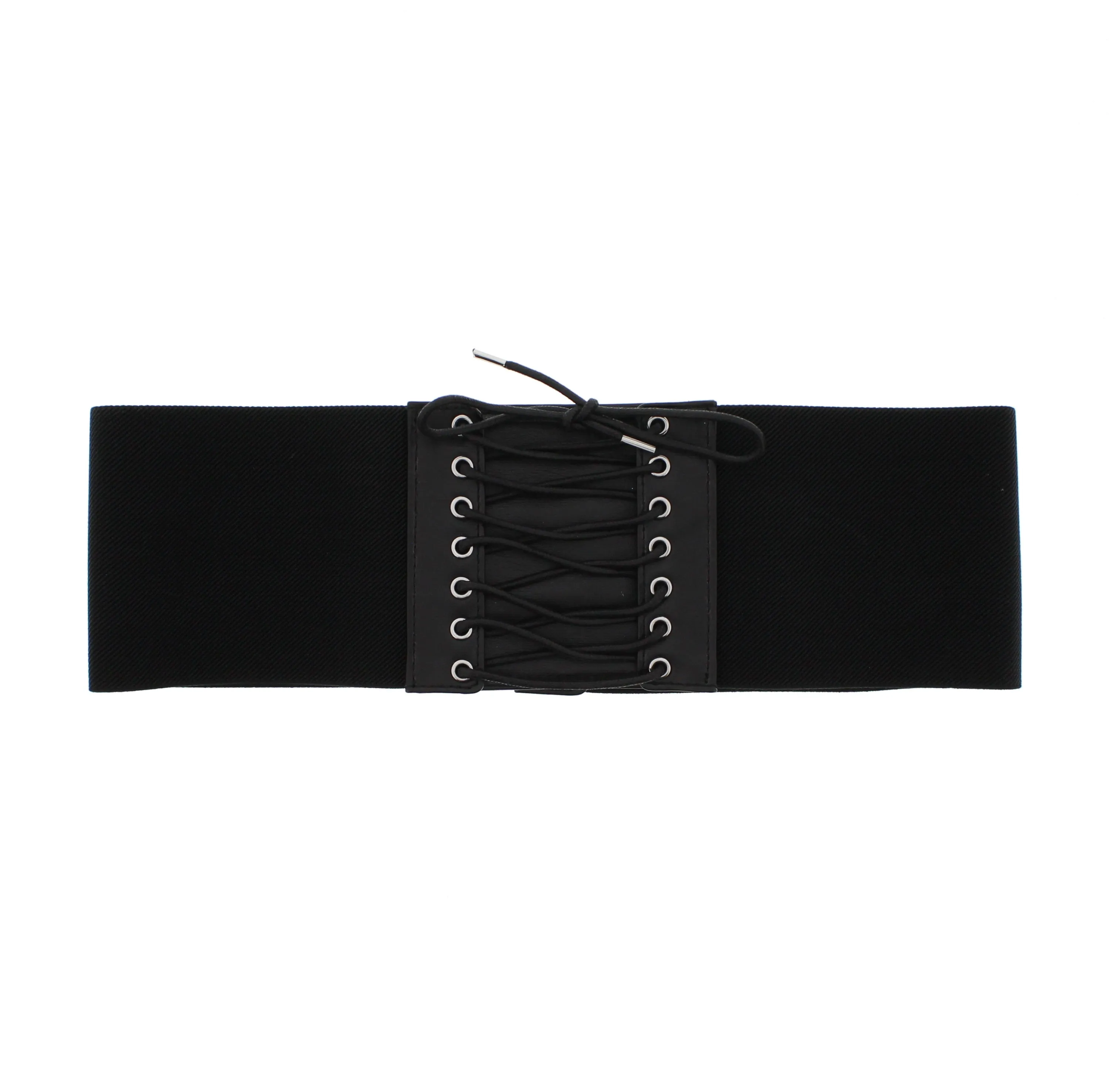 9.7cm Black Elasticated Waist Lace Up Corset Belt with Press Button Closure