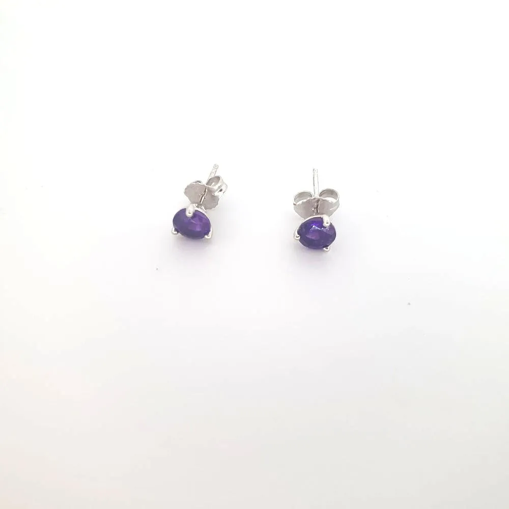 9ct White Gold and Amethyst Stud Earrings