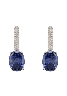 Alexandra Oval Drop Earrings Silver Tanzanite