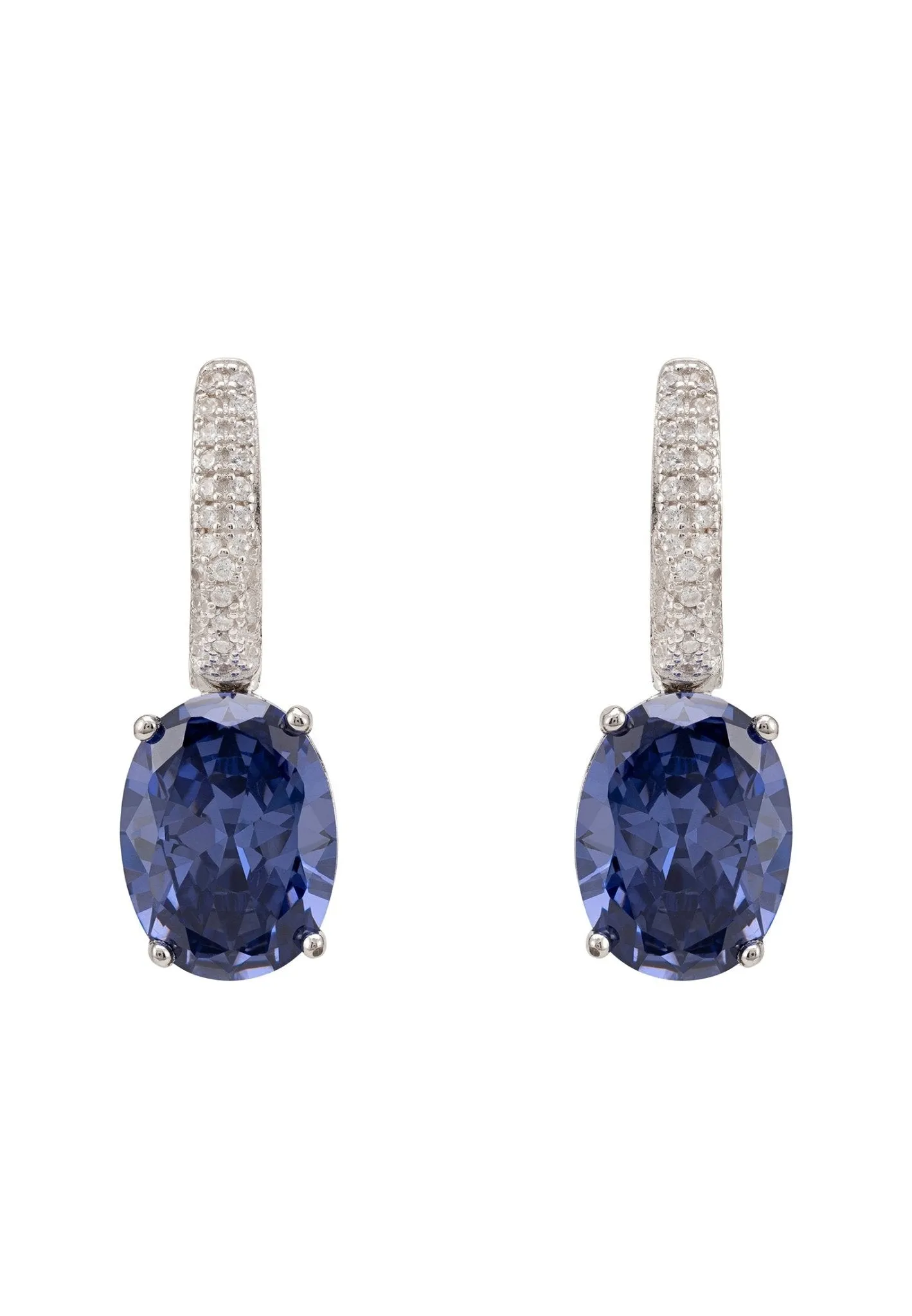 Alexandra Oval Drop Earrings Silver Tanzanite