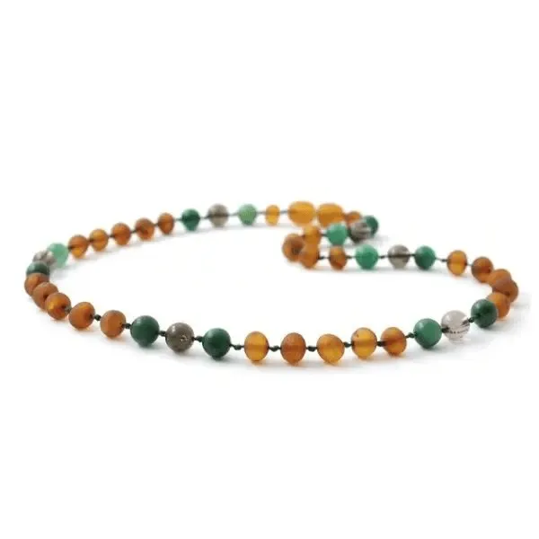 Amber Necklace Cognac Raw, African Jade, Smokey Quartz | 32cm