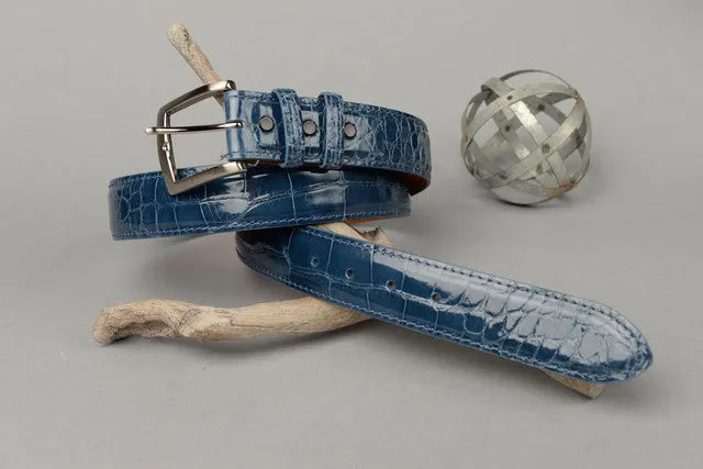 American Glazed Alligator Belt: Denim