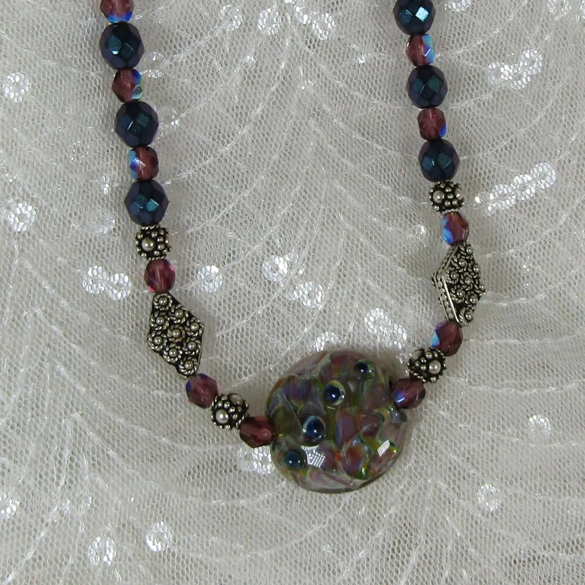 Amethyst Gemstone and Metallic Beaded Necklace with Artisan Focus