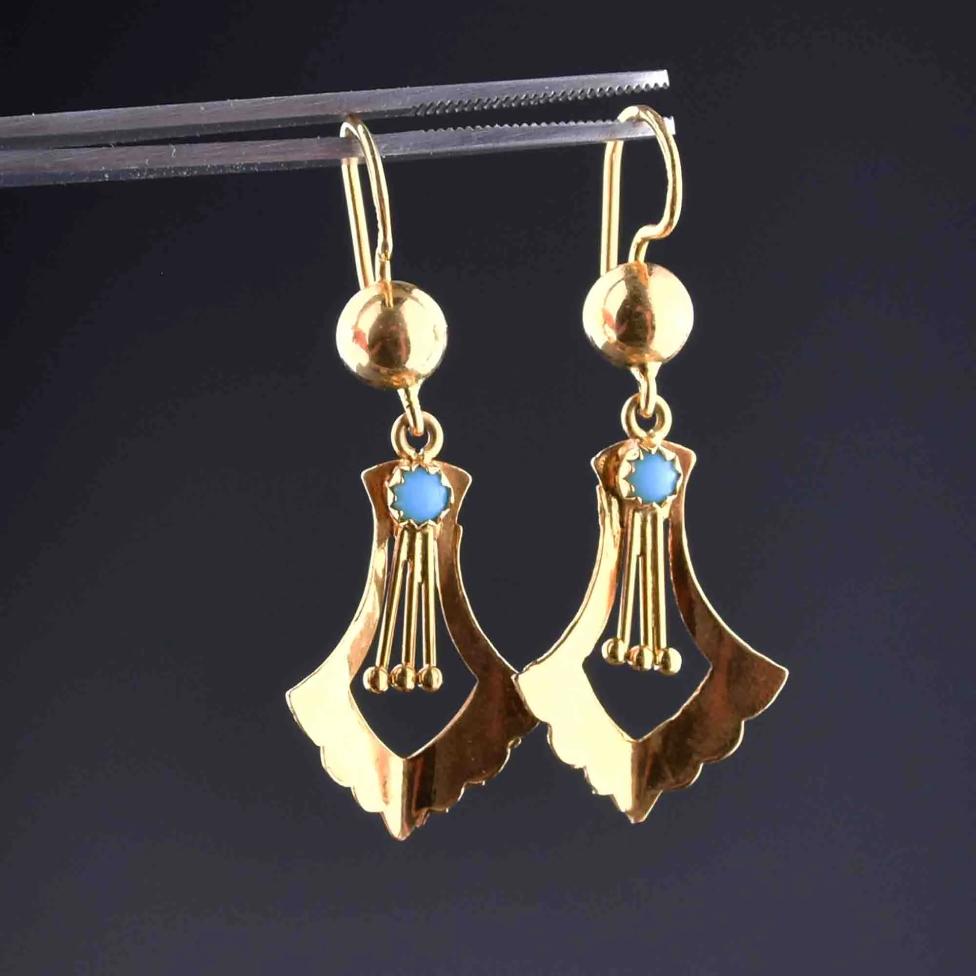 Antique 18K Gold Turquoise Dangle Earrings