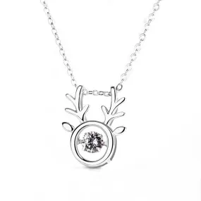 Antlers with Round Zircon Pendant Silver Necklace for Women