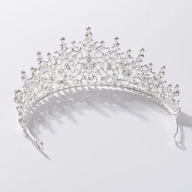 Baroque Silver Color Crystal Flower Bridal Tiaras Crown Rhinestone Pageant Diadem Bride Headband Wedding Hair Accessories Bijoux