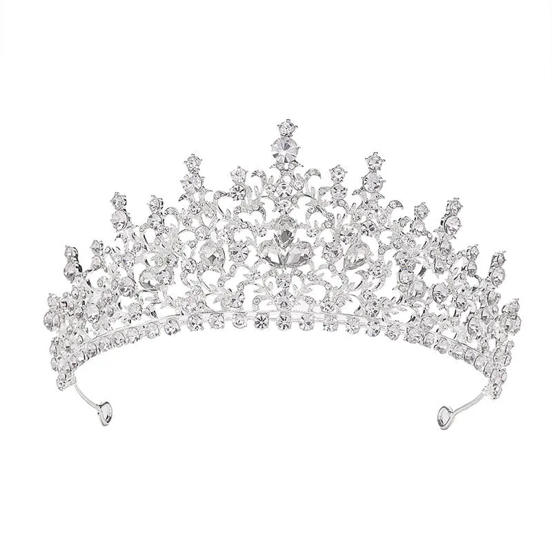 Baroque Silver Color Crystal Flower Bridal Tiaras Crown Rhinestone Pageant Diadem Bride Headband Wedding Hair Accessories Bijoux