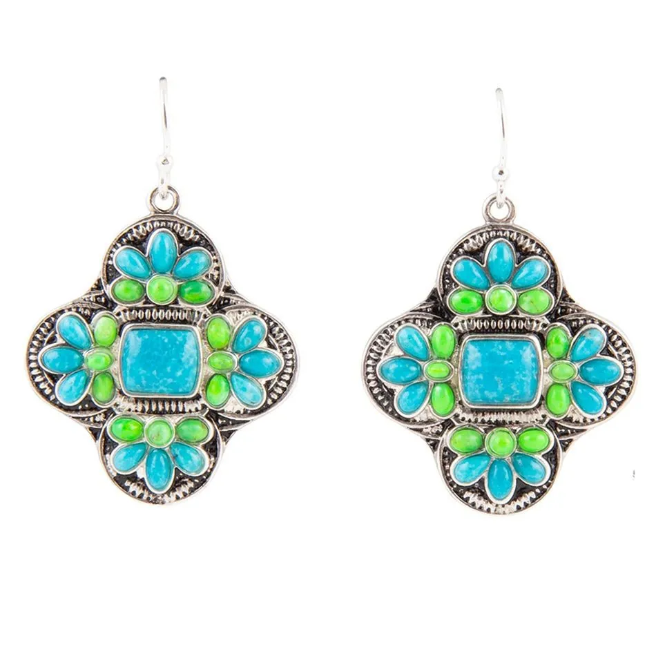 Barse Zion Blue Turquoise Sterling Silver Cross Statement Earrings