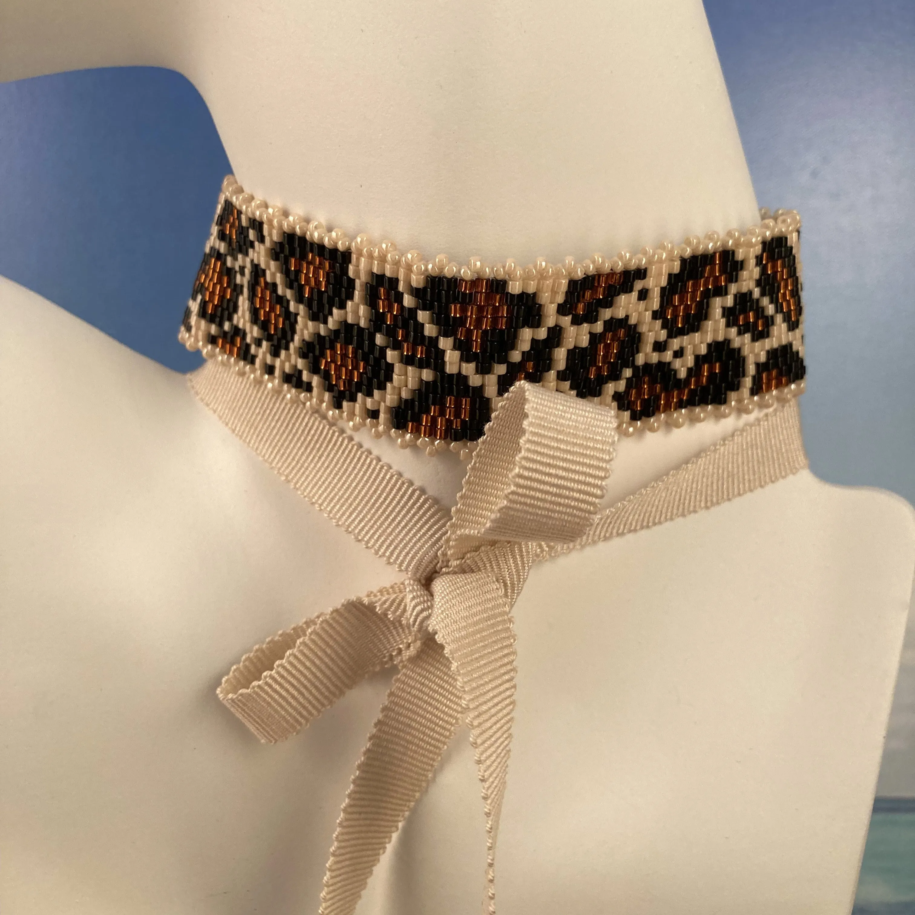 Beaded Choker Cheetah Leopard Animal Print