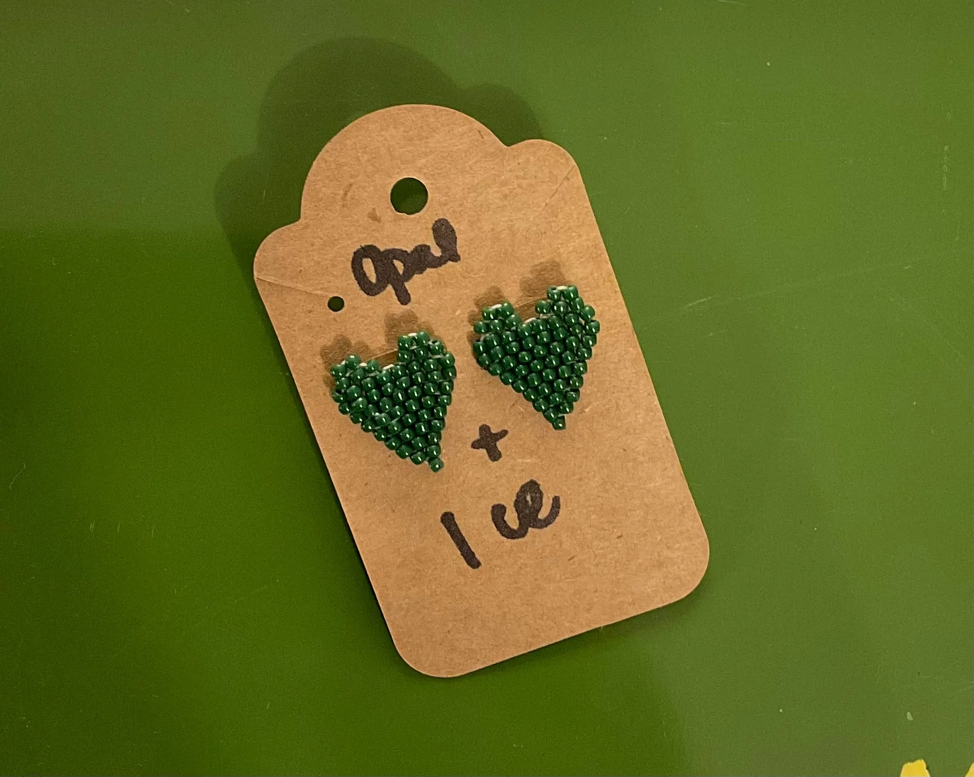 Beaded Heart Studs (green)